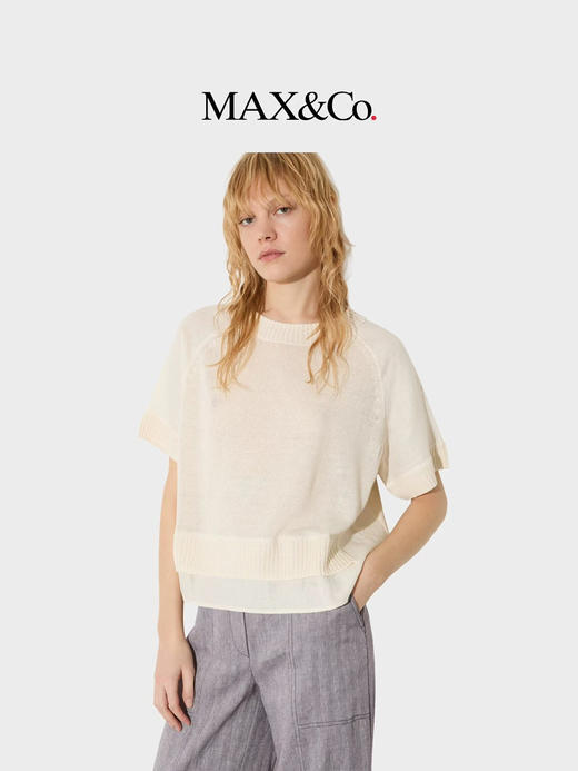 Maxc@假两件亚麻针织T恤。雾霾蓝色/米白/驼色。自己备注号码颜色 商品图3