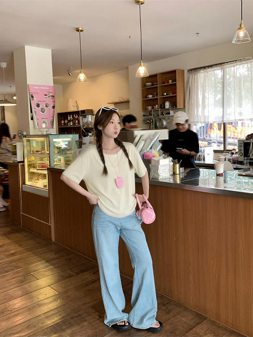 专柜实拍【亚麻+莱赛尔】拉夏贝尔/La Chapelle小心机设计感！宽松显瘦圆领后背镂空扭结四色短袖T恤 商品图12