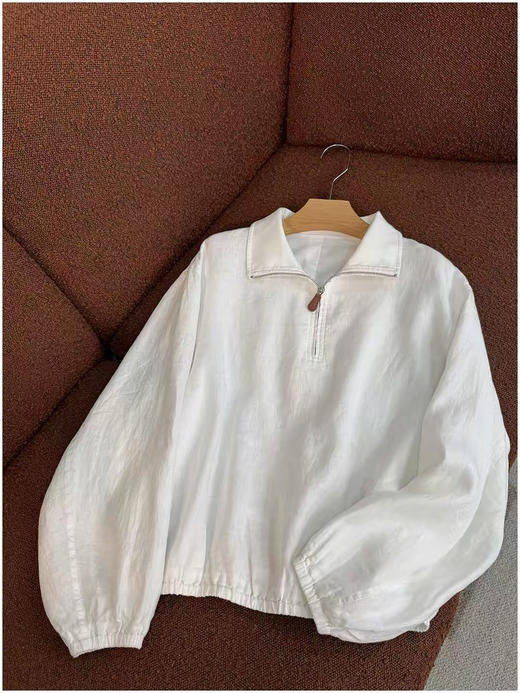 JI简轻奢进口亚麻半拉链立领宽松轻薄卫衣款外套 商品图6