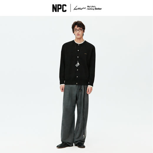 NPC潮牌金线刺绣小logo单排扣圆领针织外套仿贝壳扣合身NP5CSW20 商品图1