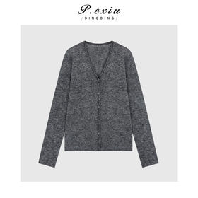 04-2潘依绣丁丁宠粉羊驼毛羊毛休闲百搭软糯V领长袖针织开衫Q25976