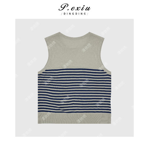 04-2潘依绣丁丁宠粉亚麻天丝凉感叠穿百搭条纹针织背心 C018 商品图2