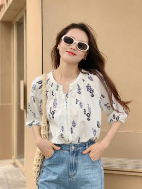 【百图lulu定制】【西西里衬衫】度假氛围感 南法花纹 灯笼袖 松弛感衬衫