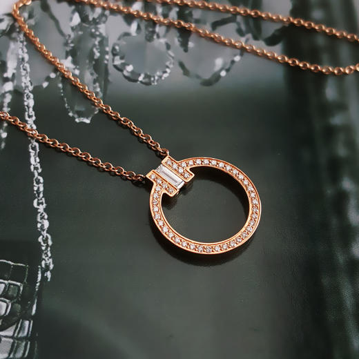 【95新】Tiffany & Co.蒂芙尼Tiffany T 系列玫瑰金满钻方钻圆形项链 链长约45.5cm女士230326NJS09 商品图2