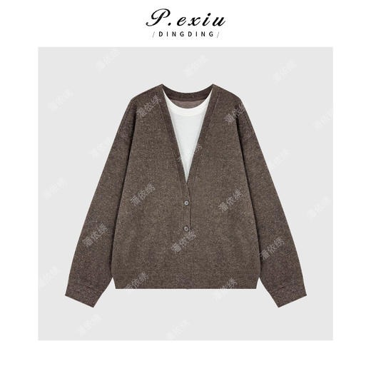 04-2潘依绣丁丁宠粉 羊毛花纱假两件撞色圆领长袖针织上衣W-63465 商品图1