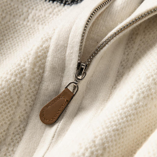 翻领条纹~山羊绒撞色条纹双拉链半高领羊绒针织开衫R260587 商品图2