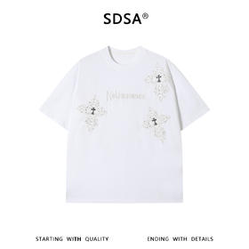 SDSA男装2026新款轻奢潮牌十字架刺绣字母设计圆领短袖T恤百搭