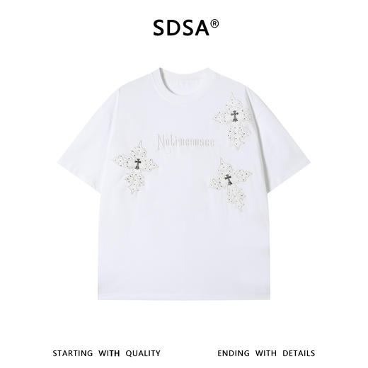 SDSA男装2026新款轻奢潮牌十字架刺绣字母设计圆领短袖T恤百搭 商品图0