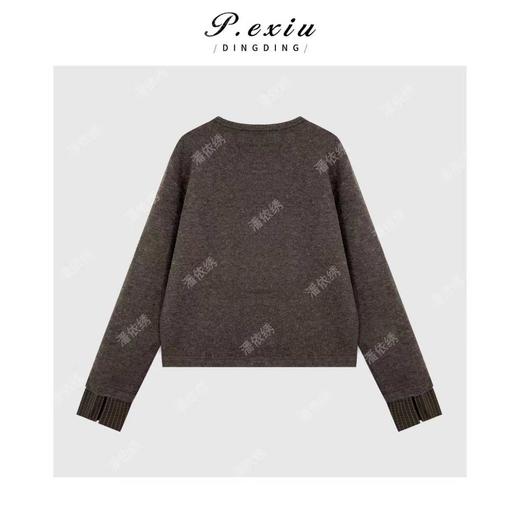 04-2潘依绣丁丁宠粉 韩系复古格纹拼接圆领长袖针织开衫Q25456 商品图1