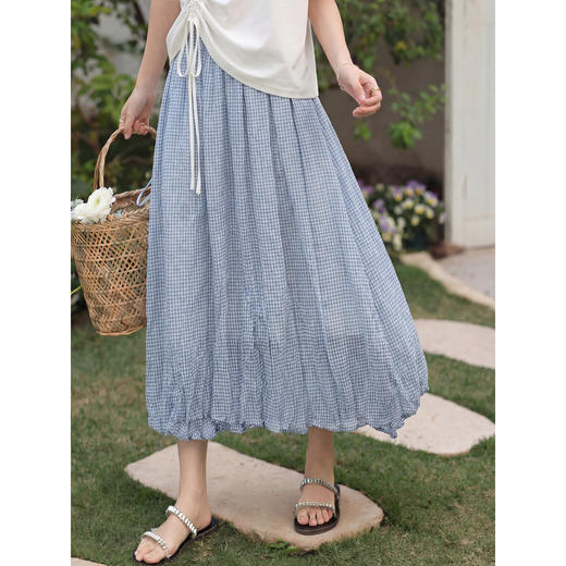 鹿向南【0407/20:00新品】蓝色格子半身裙 商品图4