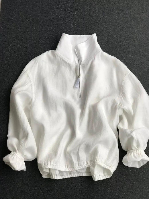 JI简轻奢进口亚麻半拉链立领宽松轻薄卫衣款外套 商品图8