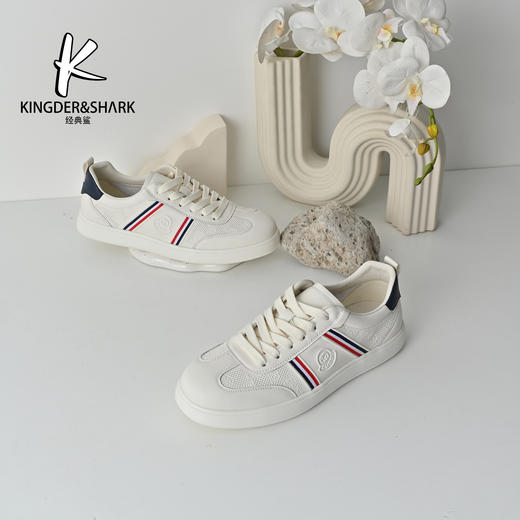 经典鲨2026年春季专柜新品男士牛皮革时尚拼色平底板鞋小白鞋KW361-626051 商品图2