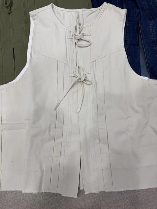 F040502春夏新款复古系带毛边牛仔无袖马甲新中式通勤外搭上衣 商品图12