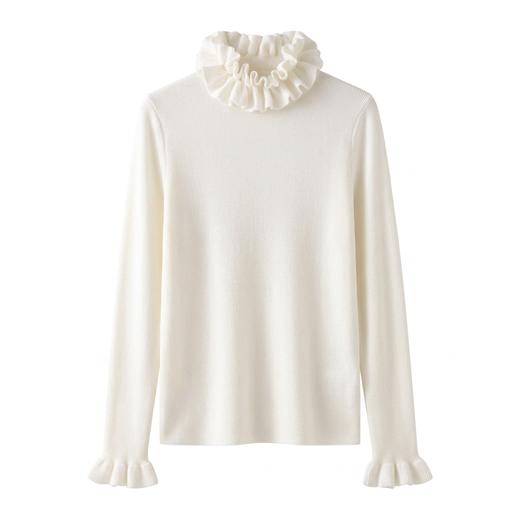 双生清荷~6A级白厂丝 羊毛半高领双层荷叶边修身显瘦打底YM260574 商品图1