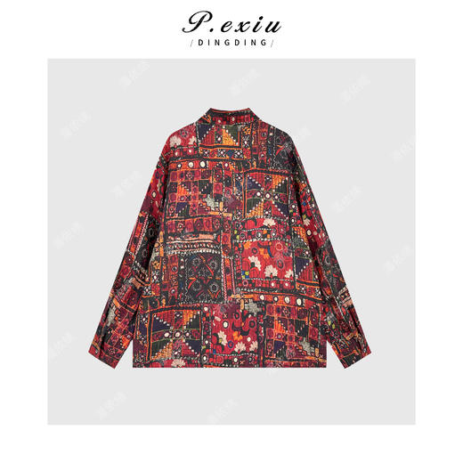 04-2潘依绣丁丁宠粉 100%亚麻数码直喷民族风印花长袖衬衫W-63393 商品图2