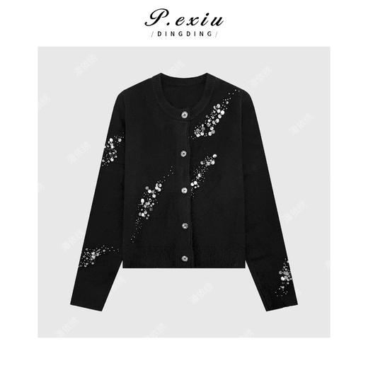 04-2潘依绣丁丁宠粉 羊毛设计感高级感钉珠亮片圆领长袖针织开衫Q28814 商品图0