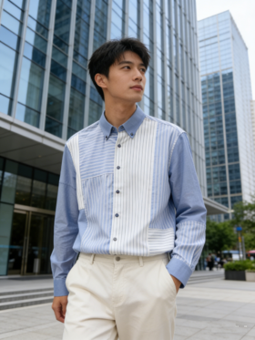 G2000男装SS26商场新款【100%棉】牛津纺拼色休闲衬衫61120964