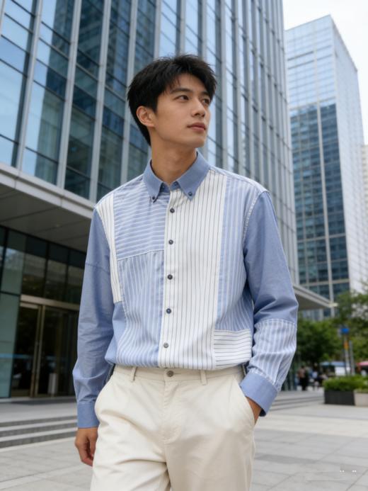 G2000男装SS26商场新款【100%棉】牛津纺拼色休闲衬衫61120964 商品图0