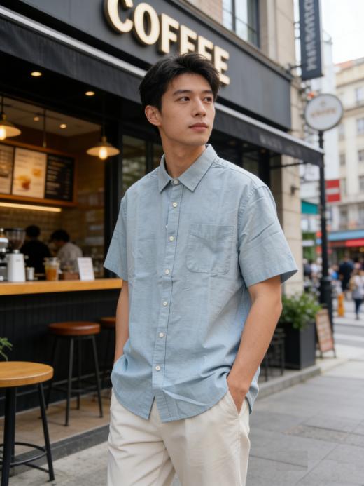 佐丹奴男装立领莱赛尔混纺短袖衬衫01046251 商品图1