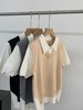 mi*u|谬系学院风春夏针织V领+翻领衬衫元素撞色+刺绣Logo减龄显白女士针织半袖短袖T衫 商品缩略图4