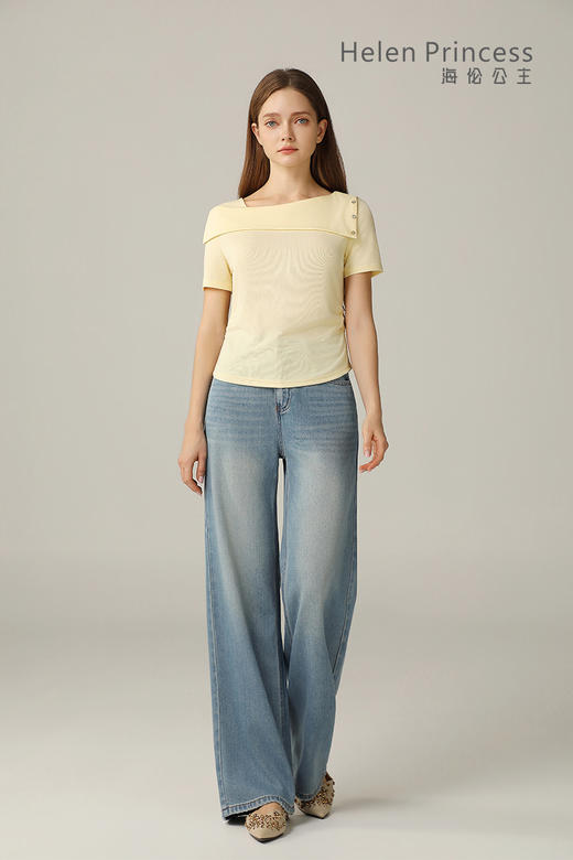 一字翻领收腰 T 恤 商品图9