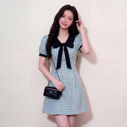 奢姿大码2026夏装格纹连衣裙娃娃领蝴蝶结胖妹妹减龄气质A字裙3262803860 商品图4