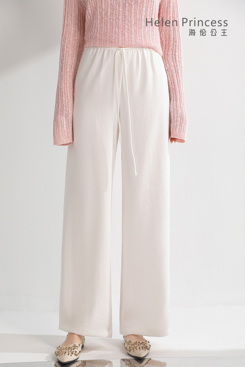 抽绳高腰垂感阔腿裤