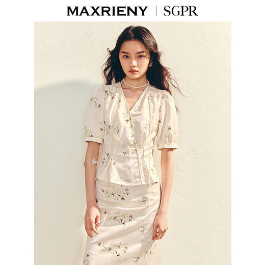 【SGPR】优雅复古感提花衬衫25夏斜门襟设计收腰上衣(货号:MU86TP003) 商品图2