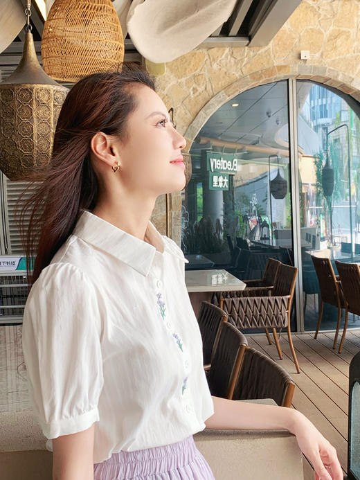 【百图lulu定制】【紫丁香衬衫】别致好看  紫丁香 刺绣  短袖衬衫 商品图5