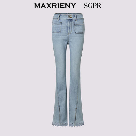 【SGPR】浅牛仔蓝长裤女25夏水洗收腰微喇镂空牛仔裤(货号:MU86TR251) 商品图4