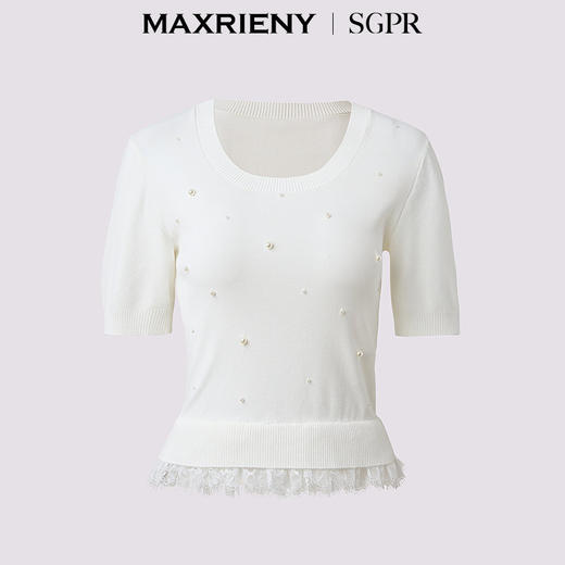 【SGPR】钉珠拼接下摆蕾丝套头针织衫25夏修身上衣女(货号:MU86SW266) 商品图4