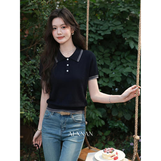 鹿向南【0331/20:00新品前1小时7折限量100件】黑色短袖针织衫 商品图3