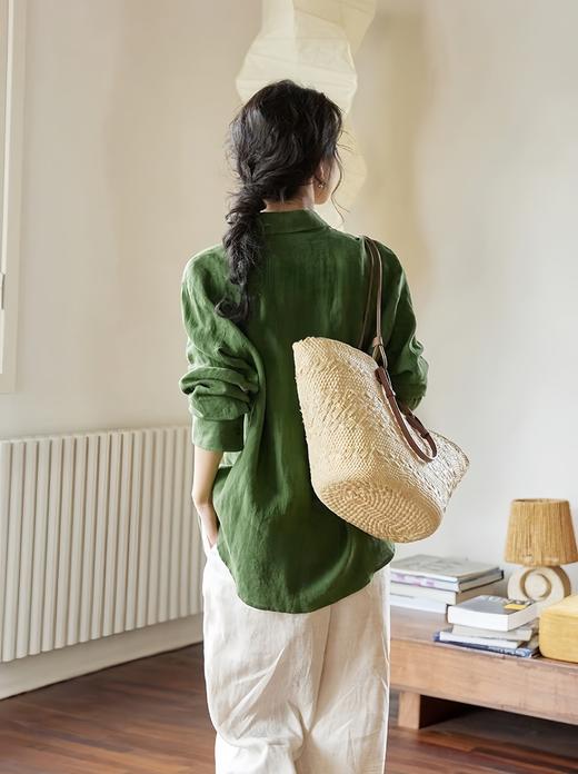 【下单3-7天发货】ORIGNAL&CO松绿色苎麻长袖衬衫，面料轻薄透气，夏天穿也可以保持干爽，宽松版型 不限制任何身材，遮肉显瘦! 商品图5