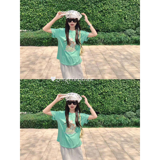 <曾小咸推荐>慵懒印花宽松圆领短袖T恤上衣【预售款，预计3-15天！！】 商品图2