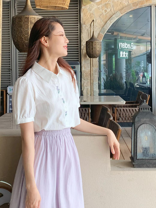 【百图lulu定制】【紫丁香衬衫】别致好看  紫丁香 刺绣  短袖衬衫 商品图4