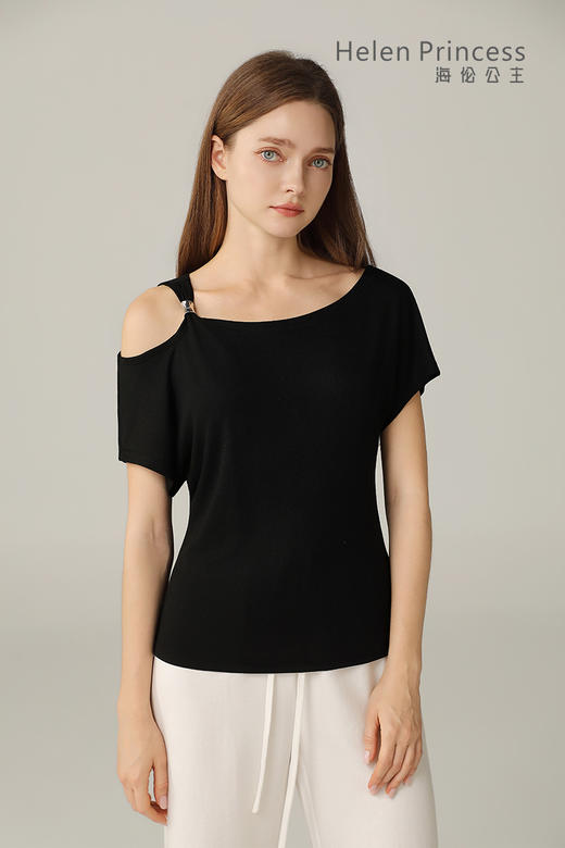 金属扣露肩T恤 商品图0