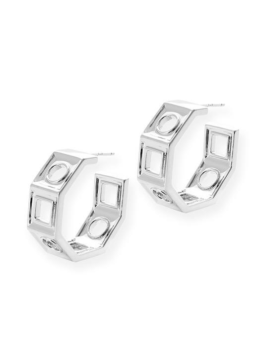 TR她热 留白几何 银色方圆镂空几何个性简约设计感百搭925银针耳环 商品图2