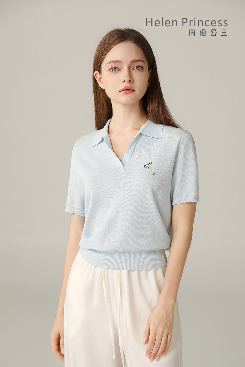 POLO领小V短袖上衣