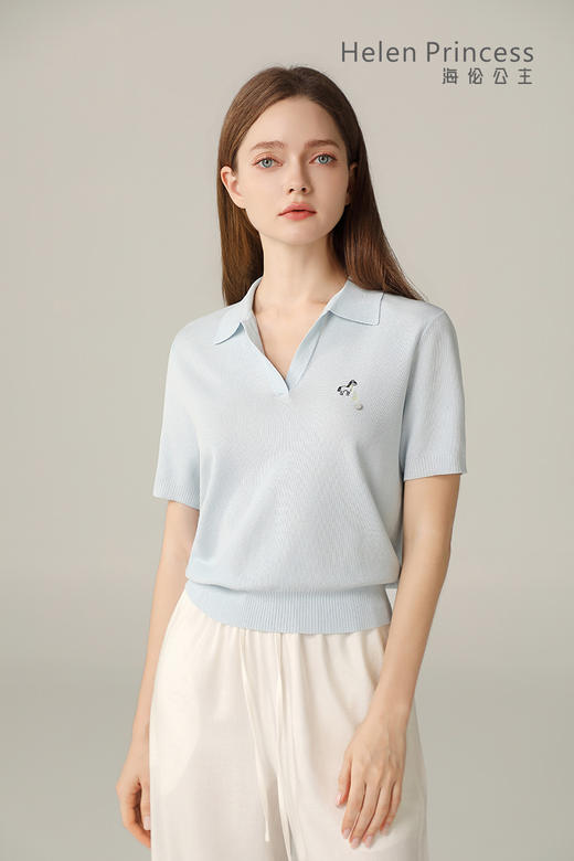 POLO领小V短袖上衣 商品图0