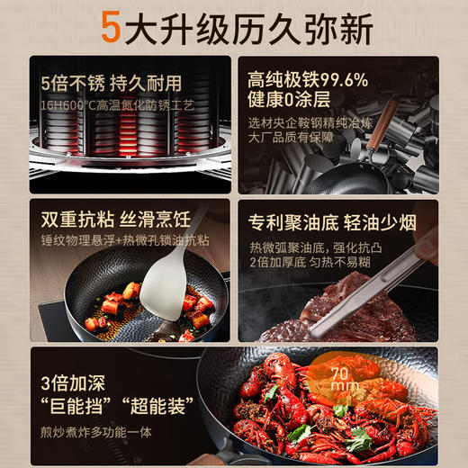 九阳煎锅高纯极铁无涂层平底聚油双重抗粘炒菜锅氮化防锈磁灶通用 商品图1