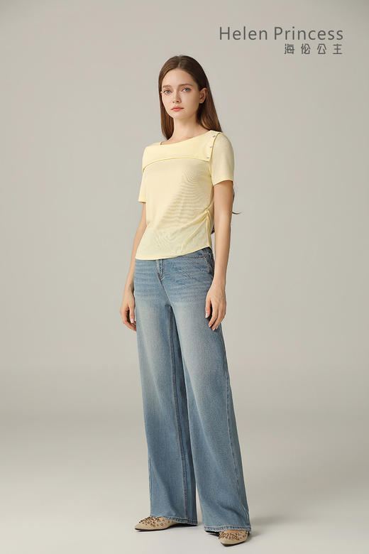 一字翻领收腰 T 恤 商品图10