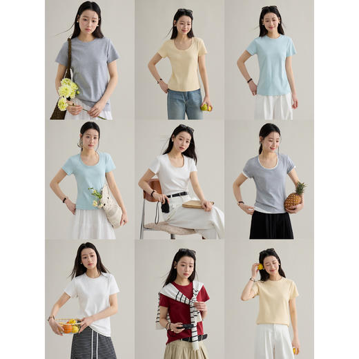 【巨好穿 双领型U领短袖】夏季新款纯色百搭短袖t恤 S2082F 商品图1