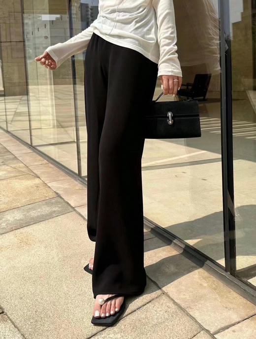 46-7 自留黑色L 150斤都能穿L TR极简直筒阔腿裤 炒鸡显瘦神裤 商品图0