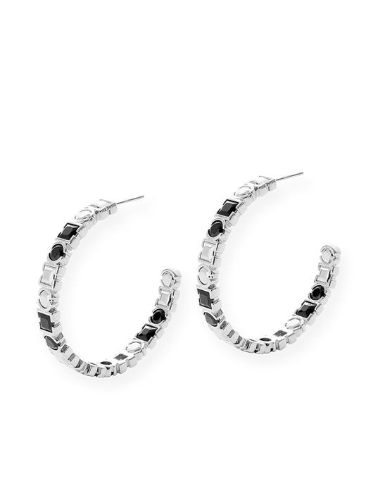 TR她热 陨石回响 黑银几何锆石拼接个性设计感百搭925银针耳环耳圈 商品图2