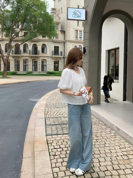 专柜实拍【苎麻+莱赛尔】拉夏贝尔/La Chapelle高奢品质！透气亲肤气质圆领压褶简约净版短袖小衫女 商品图6