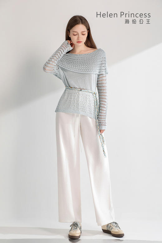 一字肩镂空钩花上衣 商品图5