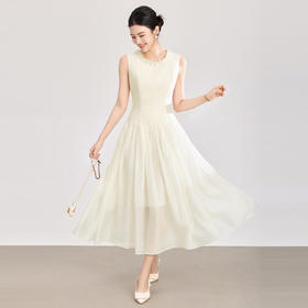 「高货wl」全新升级【铂金会员349/天猫469/差价120】(04427)洛诗琳气质重工钉珠连衣裙2026新款天丝绉纱收腰茶歇裙女