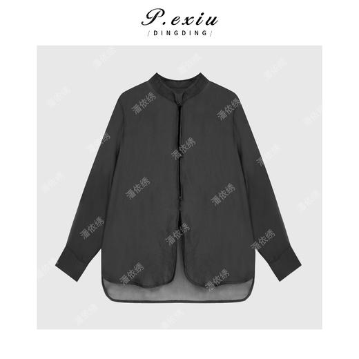 PanYiXiu/潘依绣人丝国风轻薄盘扣气质立领长袖衬衫 W-63613 商品图1