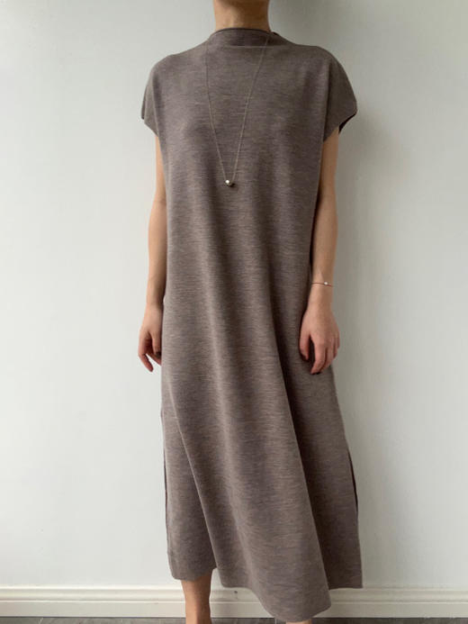 FE｜无袖金句开衩小黑裙 真丝羊毛 双侧开衩 [ 灰 / 米 ] 商品图4