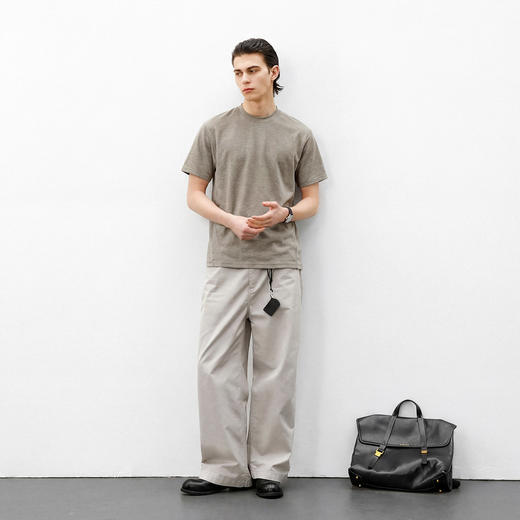 714street锦棉花纱肌理感老钱风短袖 2026夏季凉感圆领灰色T恤男 商品图2